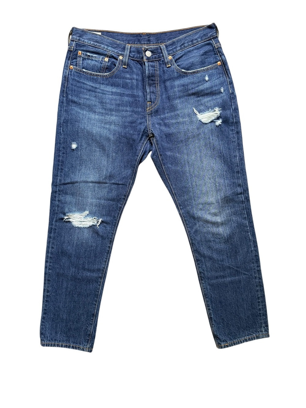 Levi’s 501T Tapered Distressed Button Fly Jeans Blue 34W 28L - Picture 2 of 11